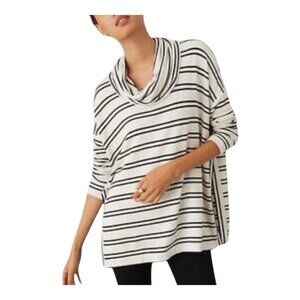 Lou & Grey High Side Signature Soft Cowl Neck Size Medium Stripes Black Cream